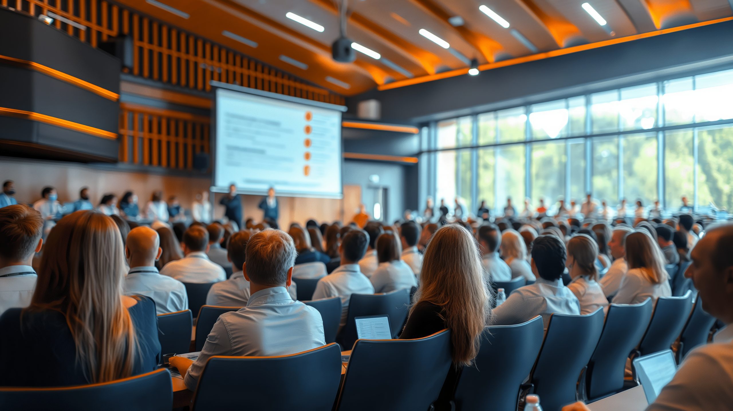A large conference room filled with attendees listening to a presentation projected on a screen during the One Health Systems Summit.